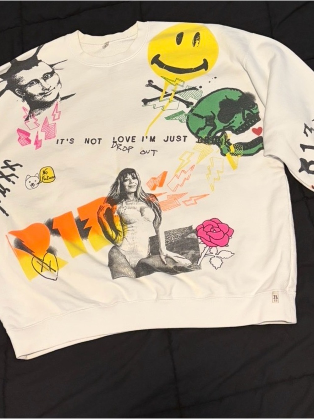 R13 White Graffiti Graphic Sweatshirt & Pants multicolor Pop Prints size M Fair
